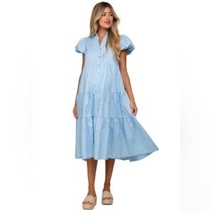 18 Centimeters light blue puff sleeve button down maternity midi dress size M